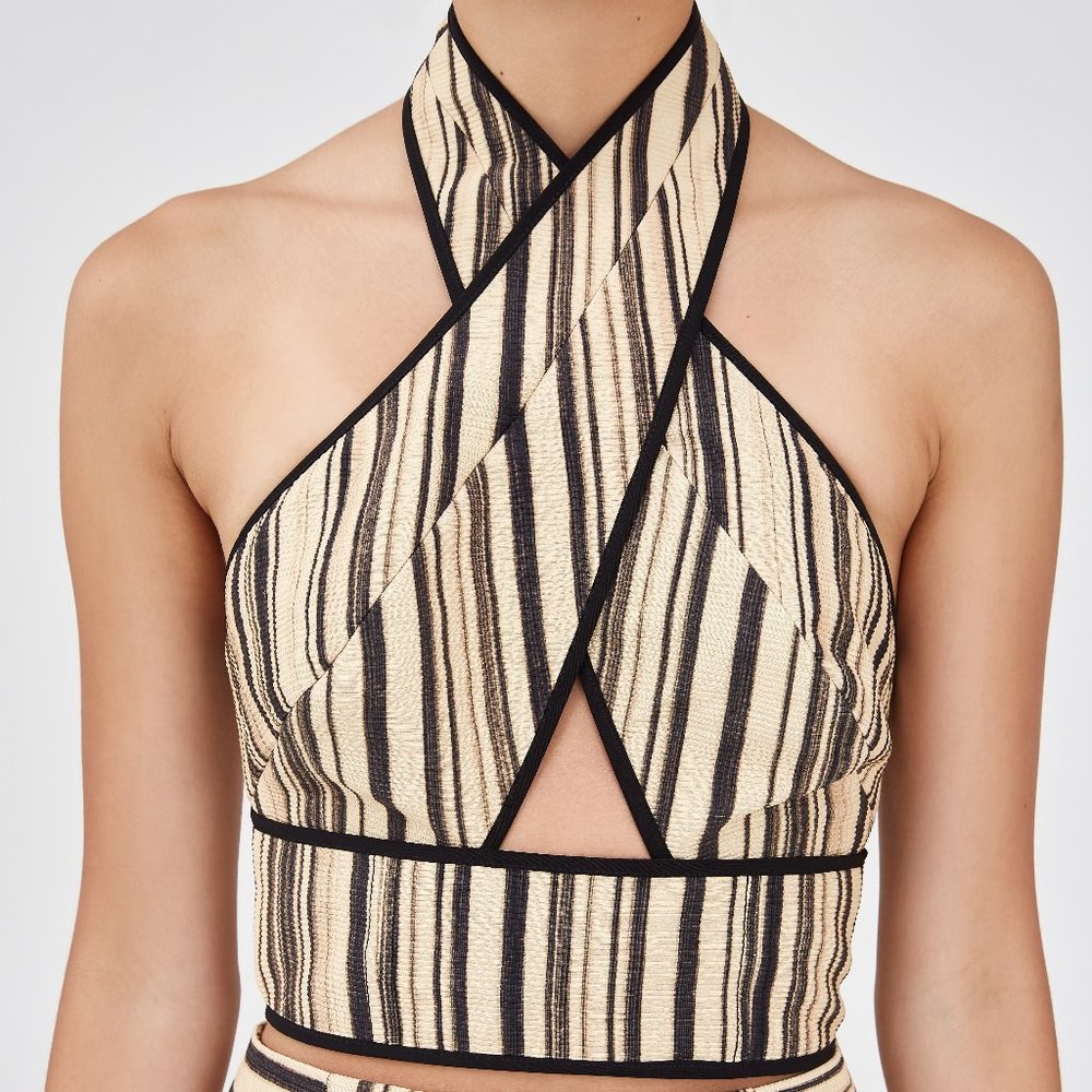 NWT C/MEO Collective Halter Cutout Striped Top